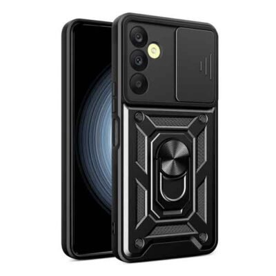 Galaxy A25 svart höggþolið hulstur með fingrahring og myndavélarhlíf