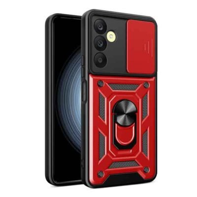 Galaxy A25 rautt höggþolið hulstur með fingrahring og myndavélarhlíf