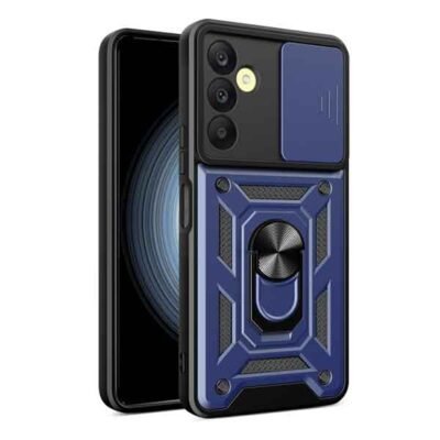 Galaxy A25 blátt höggþolið hulstur með fingrahring og myndavélarhlíf