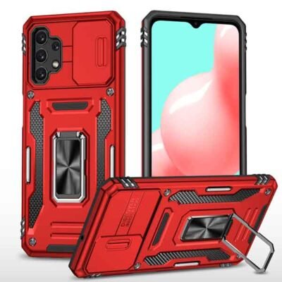 Galaxy A32 rautt höggþolið hulstur með fingrahring og myndavélarhlíf