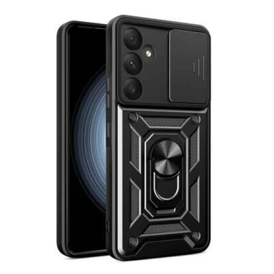 Galaxy A35 svart höggþolið hulstur með fingrahring og myndavélarhlíf