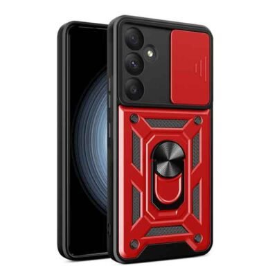 Galaxy A35 rautt höggþolið hulstur með fingrahring og myndavélarhlíf