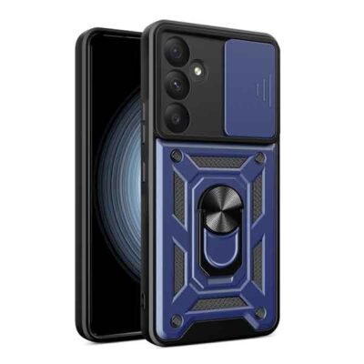 Galaxy A35 blátt höggþolið hulstur með fingrahring og myndavélarhlíf