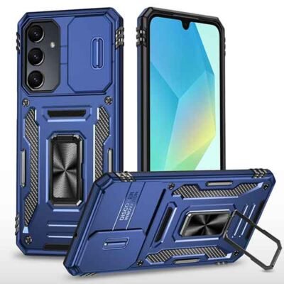 Galaxy A16 blátt höggþolið hulstur með fingrahring og myndavélarhlíf