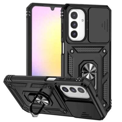 Galaxy A26 svart höggþolið hulstur með fingrahring og myndavélarhlíf