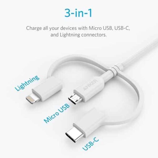 Hleðslusnúra og gagnakapall USB-C / Micro USB / Lightning - Image 3