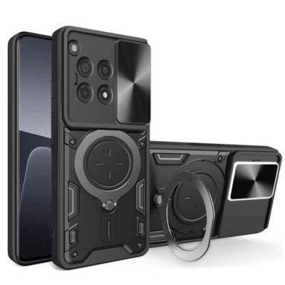 OnePlus 12R armor hulstur með fingrahring og linsuhlíf - Svart