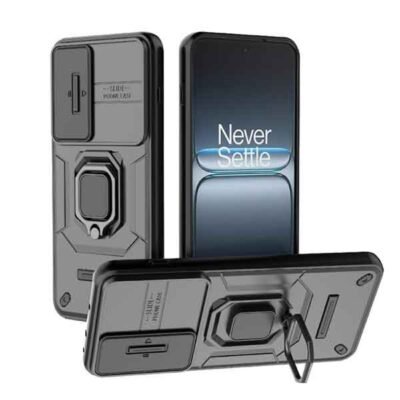 OnePlus Nord 5 armor hulstur með fingrahring og linsuhlíf - Svart