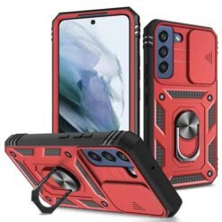 Galaxy S22 hulstur með fingrahring og myndavélarhlíf - rautt/svart