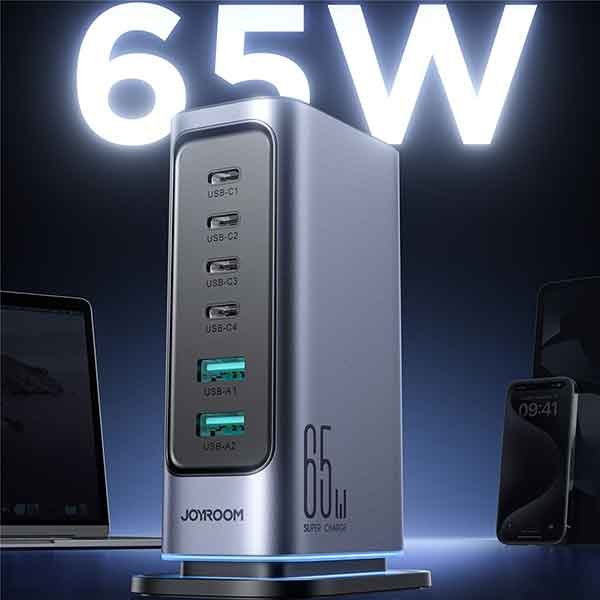 Joyroom 65 W GaN hleðslustöð með 6 USB tengjum - Image 4