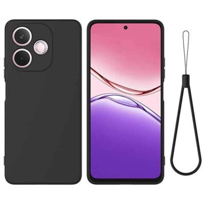 Oppo A5 Pro 4G sílikonhulstur með úlnliðsól - Svart