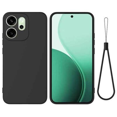 Oppo Reno 14 F sílikonhulstur með úlnliðsól - Svart