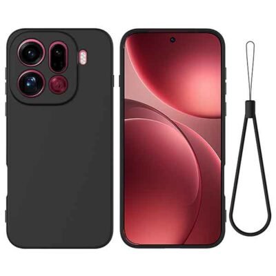 Oppo X9 Pro sílikonhulstur með úlnliðsól - Svart