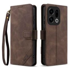 Oppo Find X9 AZNS símaveski með úlnliðsól og RFID-vörn - Brúnt