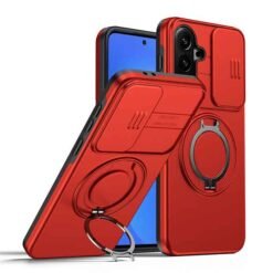 Galaxy A37 hulstur með fingrahring, standi og myndavélahlíf - Rautt