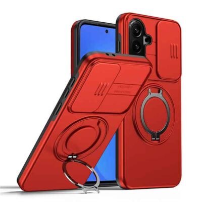 Galaxy A37 hulstur með fingrahring, standi og myndavélahlíf - Rautt