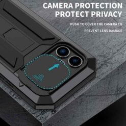 iPhone 14 Pro Max full armor hulstur með skjávörn og standi - Svart - Image 3