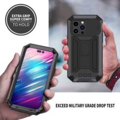 iPhone 14 Pro Max full armor hulstur með skjávörn og standi - Svart - Image 4
