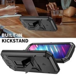 iPhone 14 Pro Max full armor hulstur með skjávörn og standi - Svart - Image 6