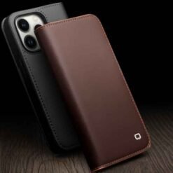 iPhone 14 Pro Max Qialino leðurveski með kortahólfum - Svart - Image 2