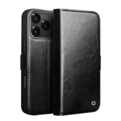 iPhone 17 Pro Max Qialino leðurveski með kortahólfum - Svart