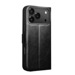 iPhone 17 Pro Max Qialino leðurveski með kortahólfum - Svart - Image 3