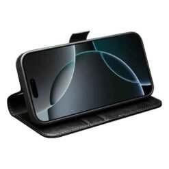 iPhone 17 Pro Max Qialino leðurveski með kortahólfum - Svart - Image 5