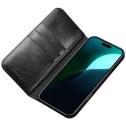 iPhone 16 Qialino leðurveski með kortahólfum - Svart - Image 4