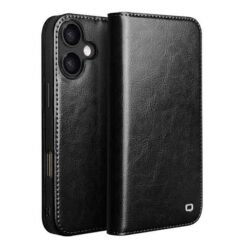 iPhone 17 Qialino leðurveski með kortahólfum - Svart
