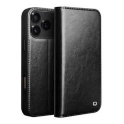 iPhone 17 Pro Qialino leðurveski með kortahólfum - Svart