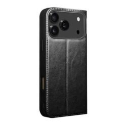 iPhone 17 Pro Qialino leðurveski með kortahólfum - Svart - Image 3