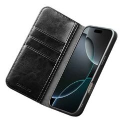 iPhone 17 Pro Qialino leðurveski með kortahólfum - Svart - Image 4
