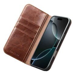 iPhone 17 Pro Qialino leðurveski með kortahólfum - Brúnt - Image 4