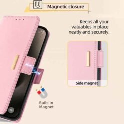 iPhone 14 bleikt símaveski með axlaról og RFID-vörn - Image 4