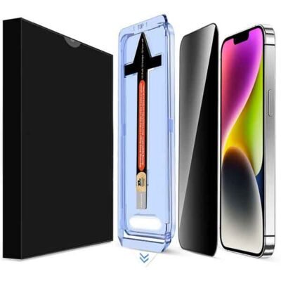 iPhone 14 njósnavörn úr hertu gleri með ásetningarramma