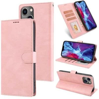 iPhone 15 Plus / 14 Plus bleikt símaveski með kortahólfum