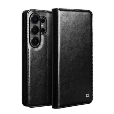Galaxy S26 Ultra símaveski úr ekta leðri - Svart