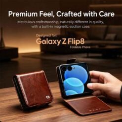 Galaxy Z Flip8 símaveski úr ekta leðri – svart - Image 2