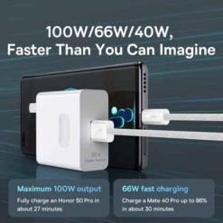 USB-A í USB-C hleðslusnúra 2 m – 100W, hvít – Baseus - Image 3