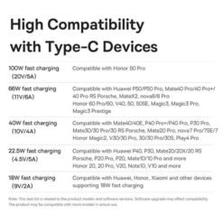 USB-A í USB-C hleðslusnúra 2 m – 100W, hvít – Baseus - Image 7