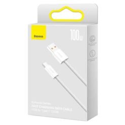 USB-A í USB-C hleðslusnúra 2 m – 100W, hvít – Baseus - Image 8