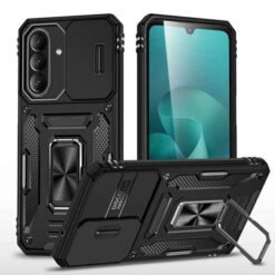 Galaxy A27 svart höggþolið hulstur með fingrahring og myndavélarhlíf