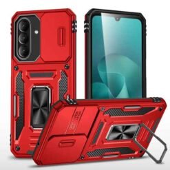 Galaxy A27 rautt höggþolið hulstur með fingrahring og myndavélarhlíf