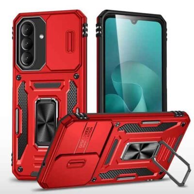 Galaxy A27 rautt höggþolið hulstur með fingrahring og myndavélarhlíf