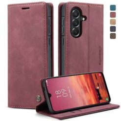 Galaxy A57 Caseme símaveski með kortahólfum - Vínrautt