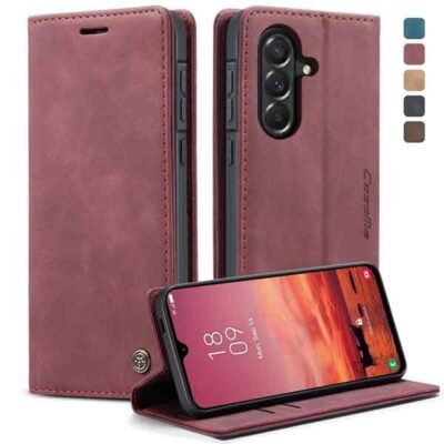Galaxy A57 Caseme símaveski með kortahólfum - Vínrautt