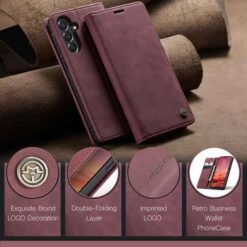 Galaxy A57 Caseme símaveski með kortahólfum - Vínrautt - Image 5