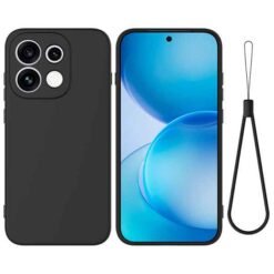 Oppo Reno 16F / 16FS sílikonhulstur með úlnliðsól - Svart