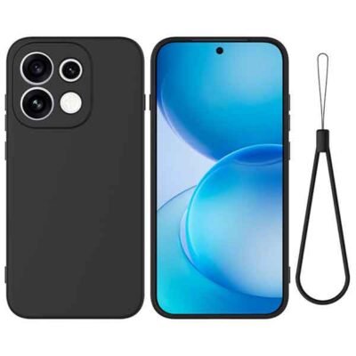 Oppo Reno 16F / 16FS sílikonhulstur með úlnliðsól - Svart