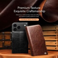 iPhone 18 Pro Max Qialino leðurveski með kortahólfum - Svart - Image 2